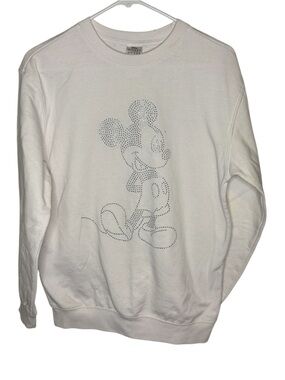 Disney Mickey Mouse Rhinestone Studded White Sweatshirt Size Small